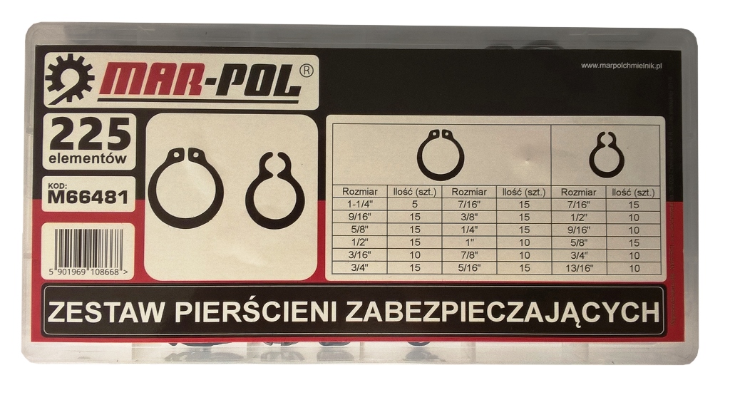Rögzitőgyűrű készlet 225 darabos M66481