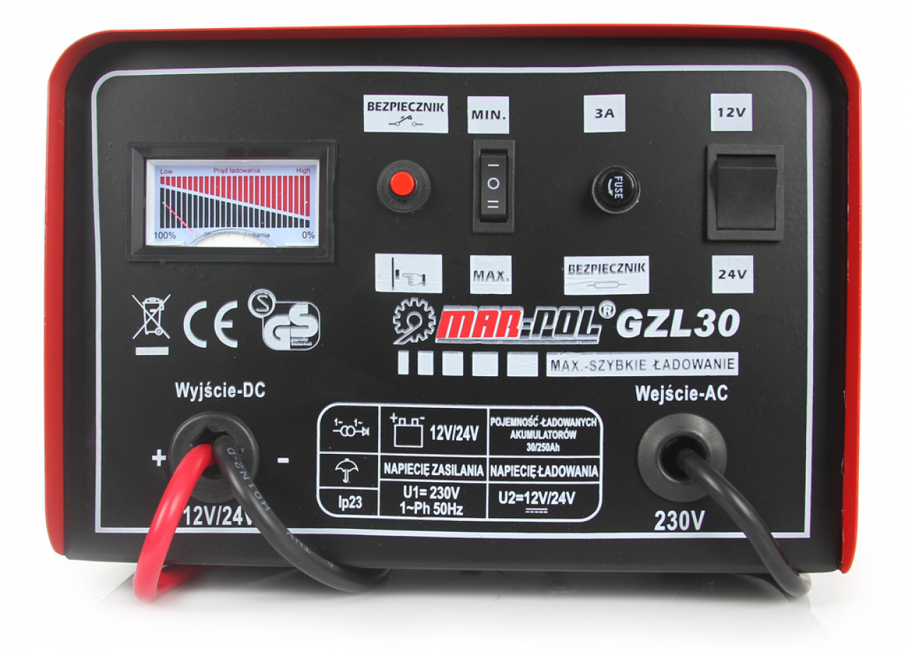 Mar-Pol Akkumulátor töltő 30A 12-24V 300W Normál + Gyorstöltő GZL-30 M82506