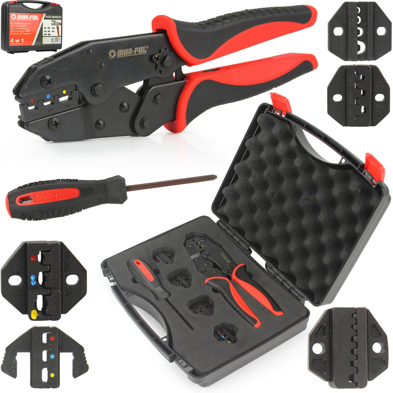 Fogó, saruzó készlet, profi - 0.5-16.0 mm2,-  5db cserélhető fejjel M49533