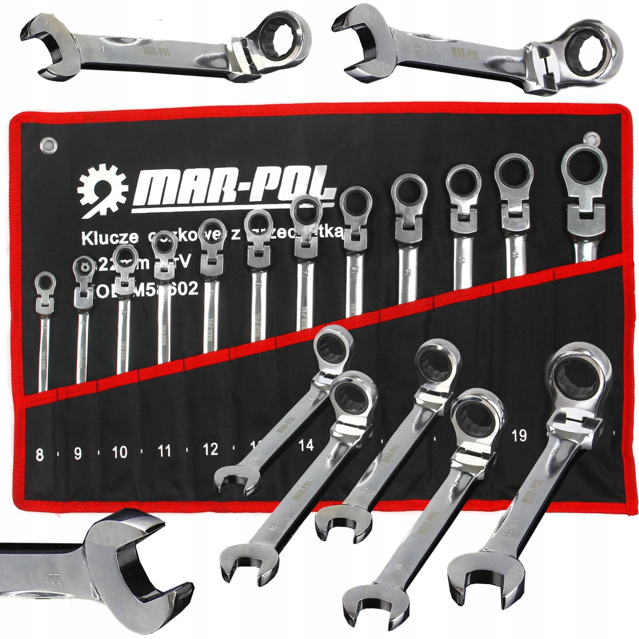 Csillag-villás racsnis kulcs készlet 12részes 8-22mm M58602