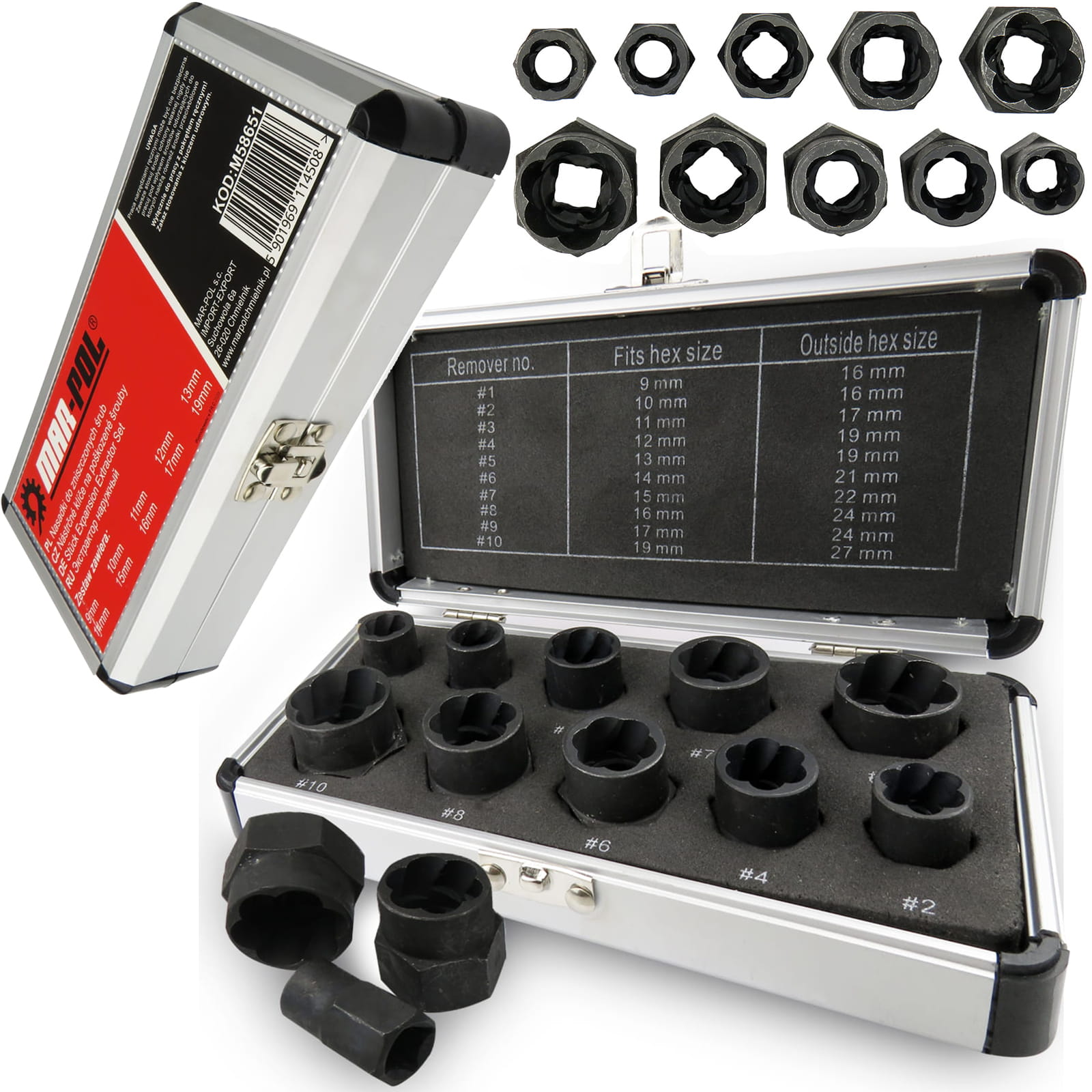 Kerékőr és sérült fejű csavar kiszedő készlet M58651