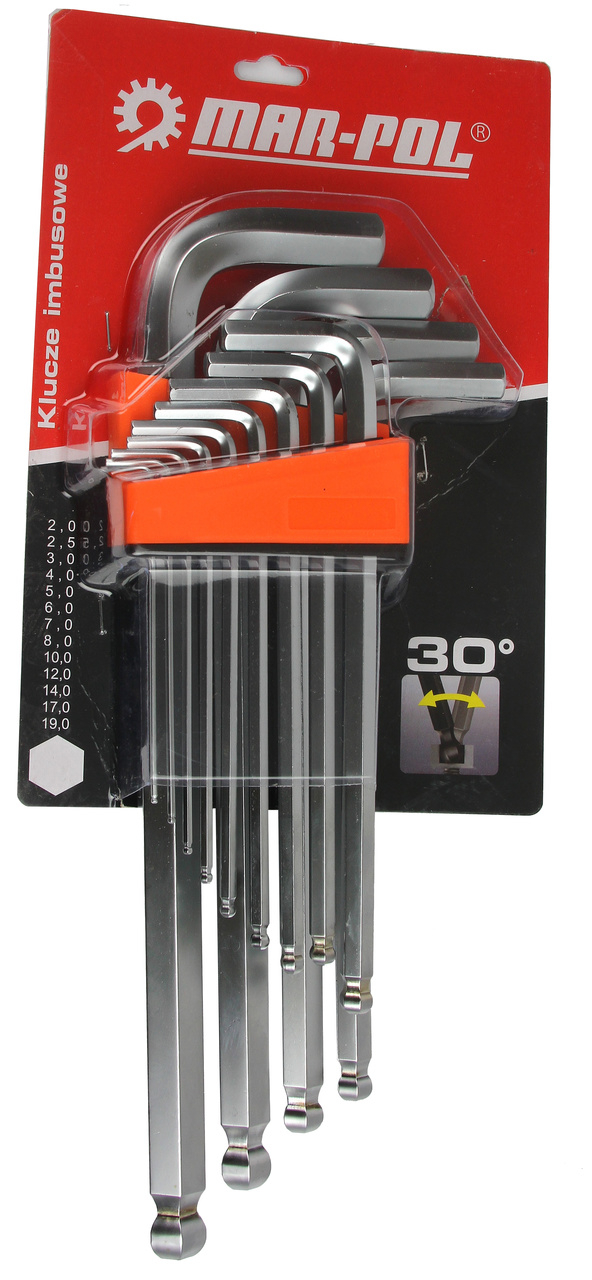 Hosszított gömbvégű imbusz kulcs készlet 13 részes 2-19mm M66429 