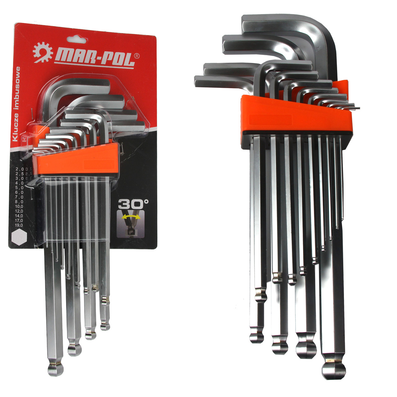 Hosszított gömbvégű imbusz kulcs készlet 13 részes 2-19mm M66429 